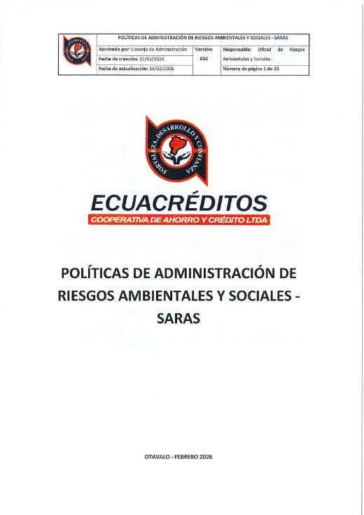 Portada: Políticas de Riesgos Ambientales y Sociales (SARAS)